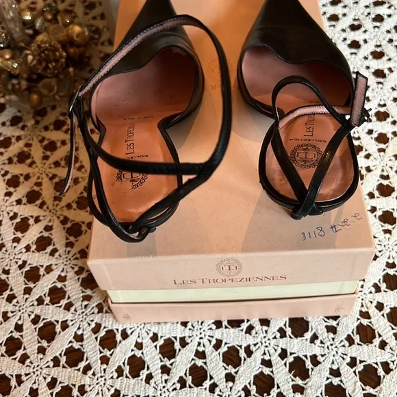 Beautiful sexy ankle strap black leather pointy heel - Picture 4 of 5